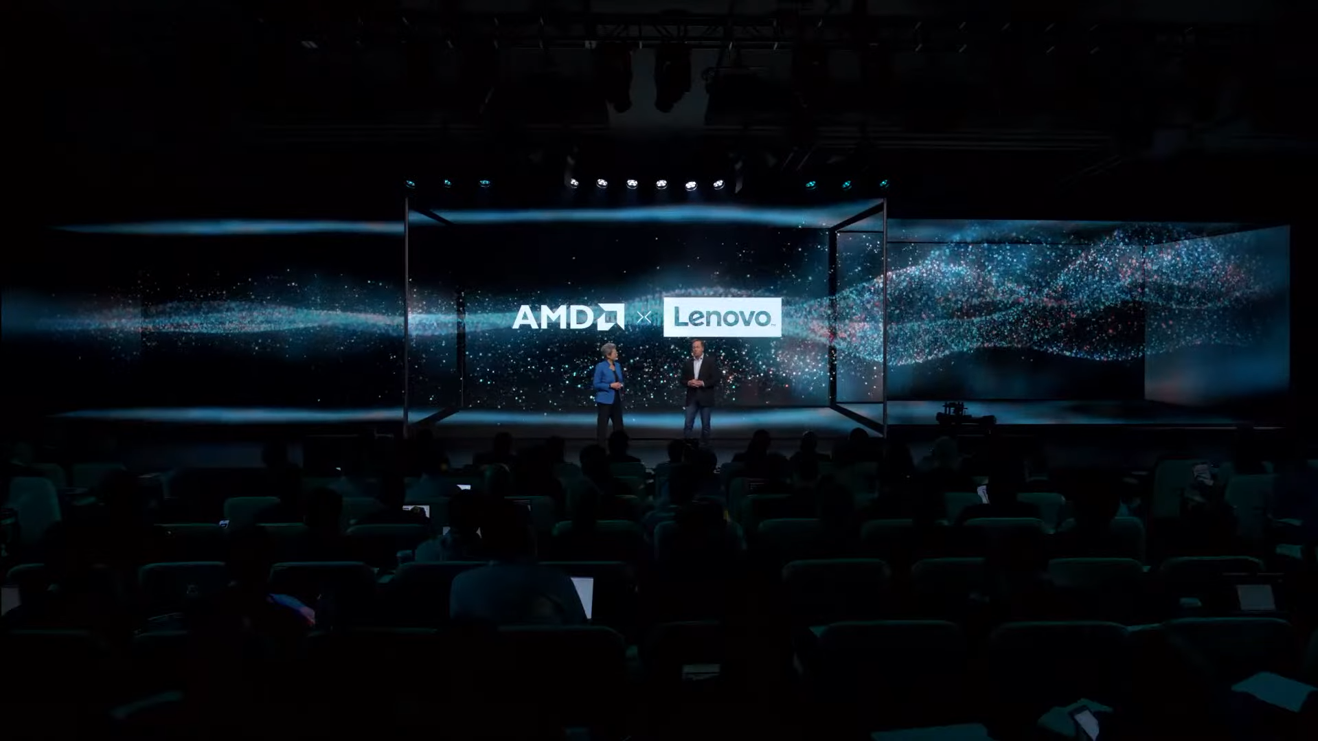 AMD launch — wide stage view with Lenovo