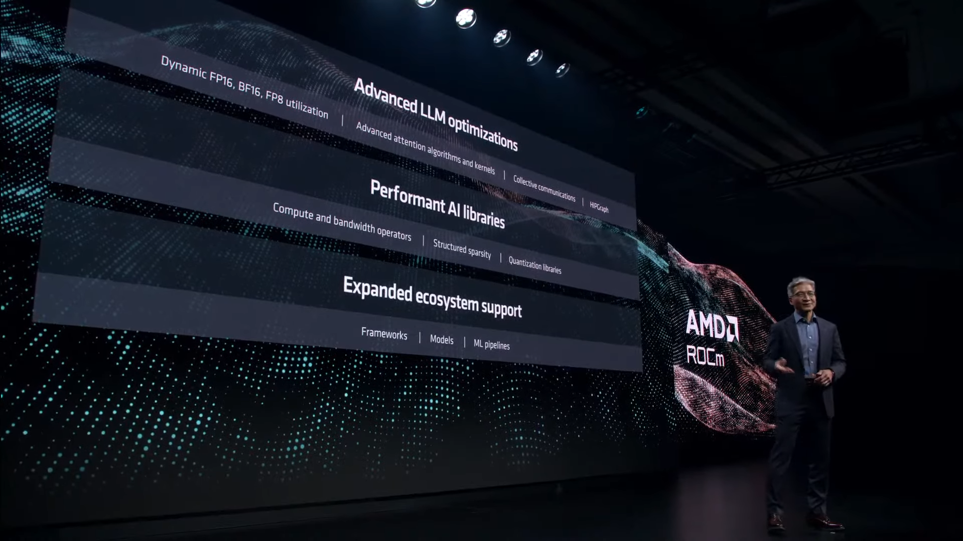 AMD launch — ROCm presentation and particle backdrop