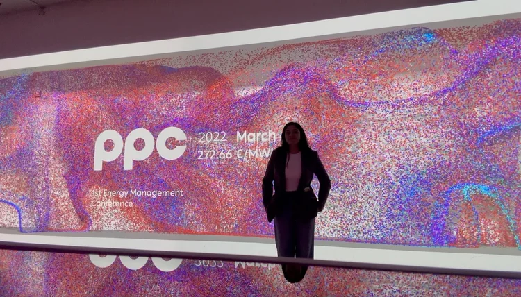 PPC Energy Memory — generative particle visuals on a panoramic LED wall